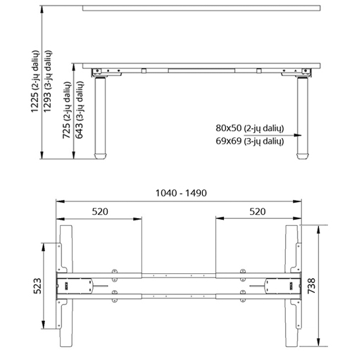 Electric height adjustable desk frames (rectangle, 2p.)
